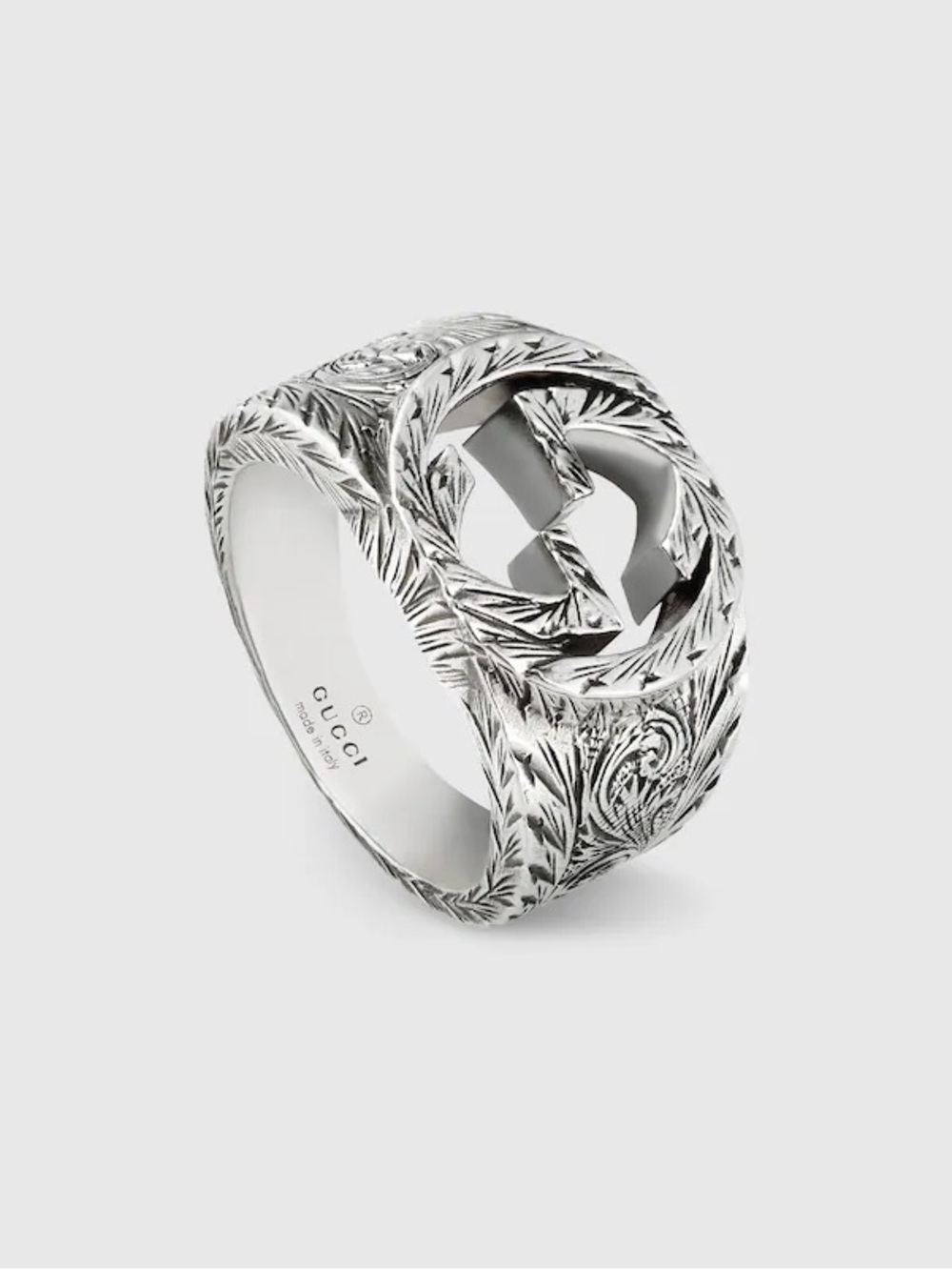 Gucci Unisex Interlocking GG Arabesque Ring 925 Sterling Silver Sz 17 BNIB ITALY